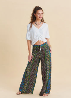 High Waist Wide Leg Floral Women's Palazzo Trousers 4873