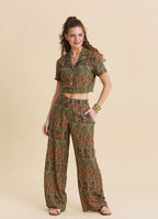 Womens Ethnic Pants with a Regular Waist and Green Floral Print Model 4948