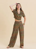 Womens Ethnic Pants with a Regular Waist and Green Floral Print Model 4948