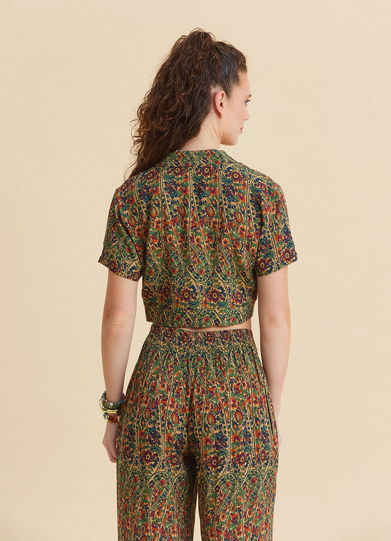 Womens Ethnic Pants with a Regular Waist and Green Floral Print Model 4948