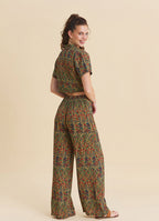 Womens Ethnic Pants with a Regular Waist and Green Floral Print Model 4948