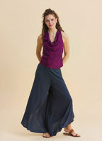 Red Summer Blouse with Open Collar, Cross Back, and Low Cut Back 4987