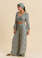 High Waist Wide Leg Beige Floral Women's Palazzo Trousers 4874