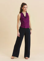 Regular Waist Button Front Black Womens Elastic Waist Pants 4946