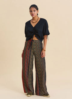 High Waist Wide Leg Tile Pattern Women's Palazzo Trousers 4875
