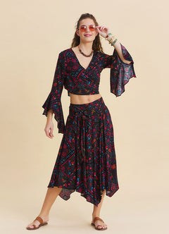 Gipe Detailed Belted Mustard Flower Skirt 4900