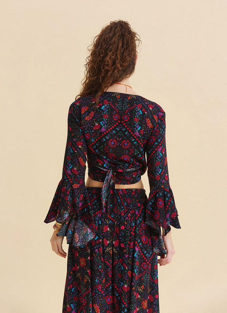 Gipe Detailed Belted Mustard Flower Skirt 4900