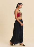 Drape Detail Slit Black Bohemian Skirt  4907