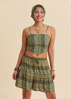 Adjustable Strap  Elastic Back Mustard Crop Blouse 4939