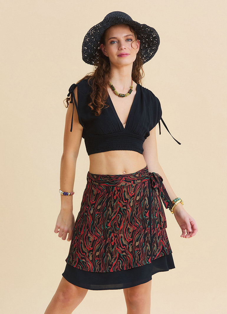 Double Layered Envelope Style Black Ethnic Skirt 4967