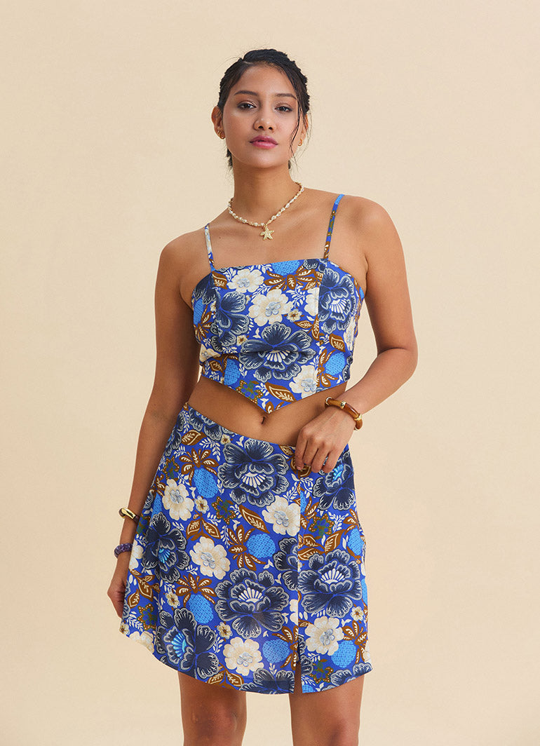 Adjustable Strap Blue Crop Top with Elastic Back 4940