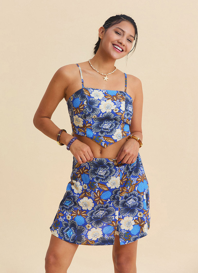 Adjustable Strap Blue Crop Top with Elastic Back 4940
