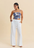 White Womens Viscose Trousers with Belted Waist Pleats and Pockets 4861