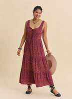 Wide Collar Front Tie Red Floral Dress 4824