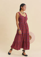 Wide Collar Front Tie Red Floral Dress 4824