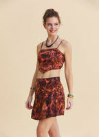 Cross Front Side Zip Coral Print Shorts Skirt 4942