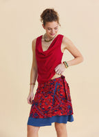 Red Summer Blouse with Open Collar, Cross Back, and Low Cut Back  4986