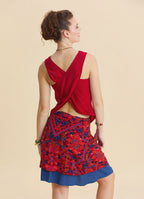 Red Summer Blouse with Open Collar, Cross Back, and Low Cut Back  4986
