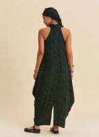 Asymmetrical Cut Green Authentic Dress with Open Collar 4803