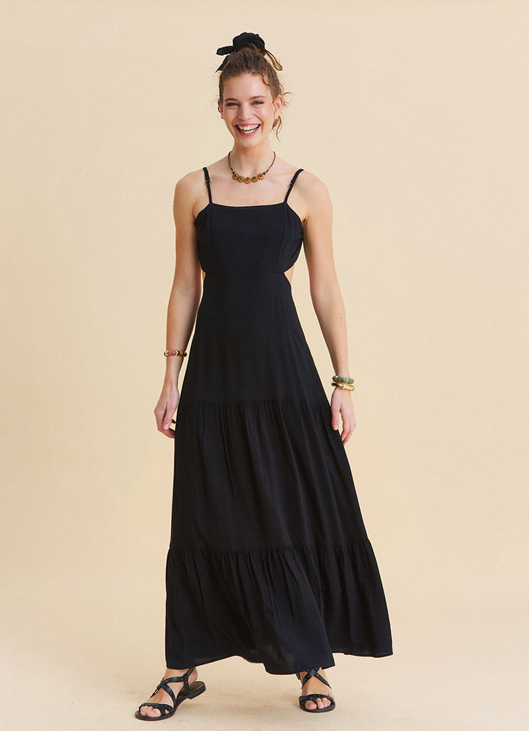 Black Strappy Backless Everyday Dress 4837