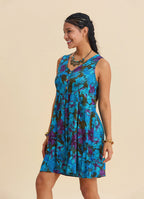 V Neck Button Detail Strapless Petrol Floral Dress 4806
