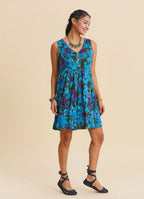 V Neck Button Detail Strapless Petrol Floral Dress 4806