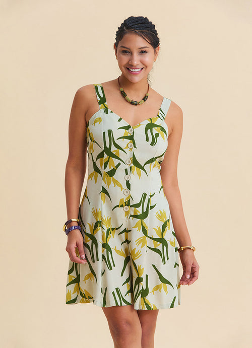 Anita Womens Ethnic Jumpsuit with Thin Straps and Button Details 4878