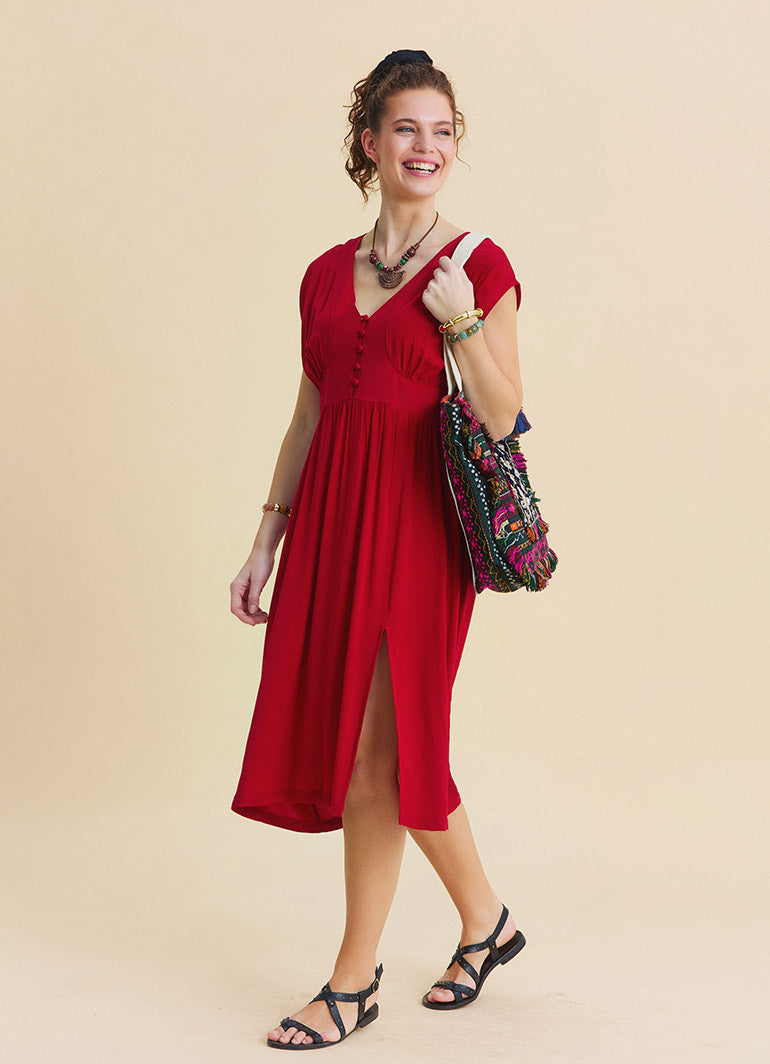V Neck Backless Red Summer Dress 4794