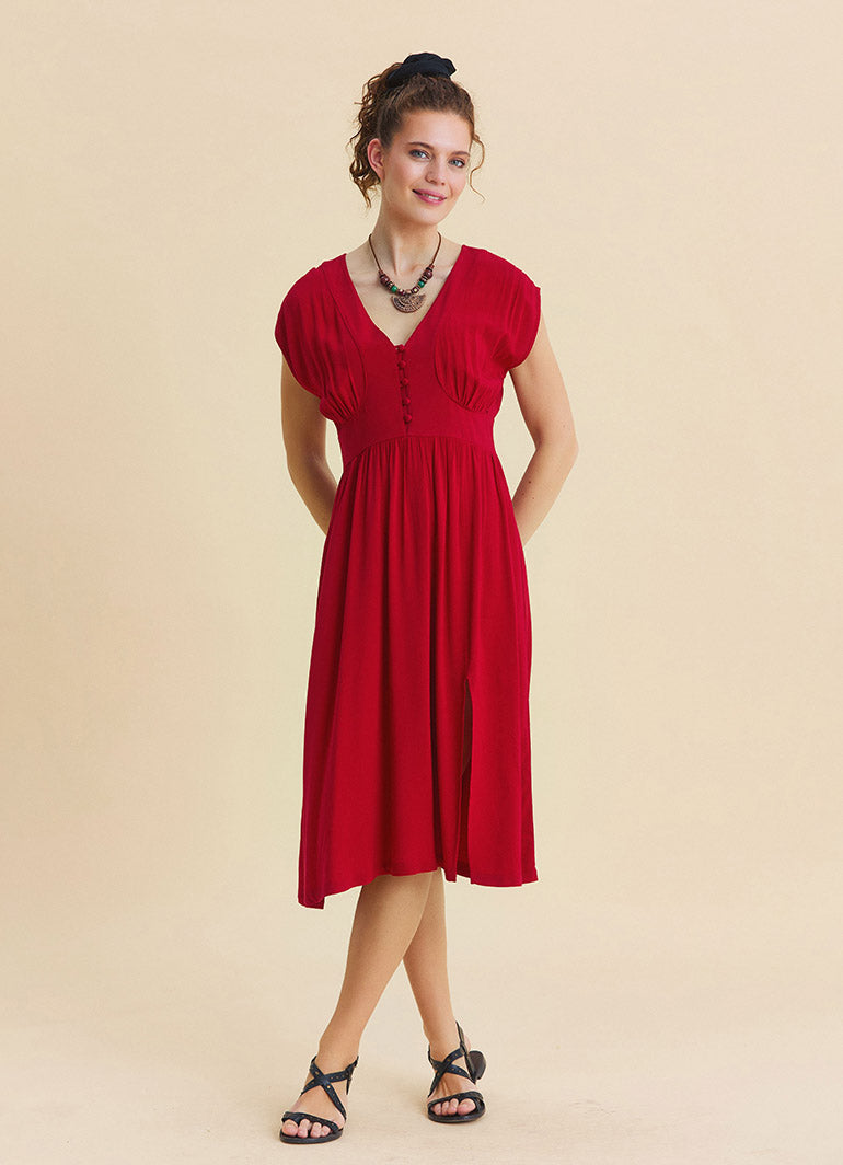 V Neck Backless Red Summer Dress 4794