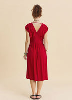 V Neck Backless Red Summer Dress 4794