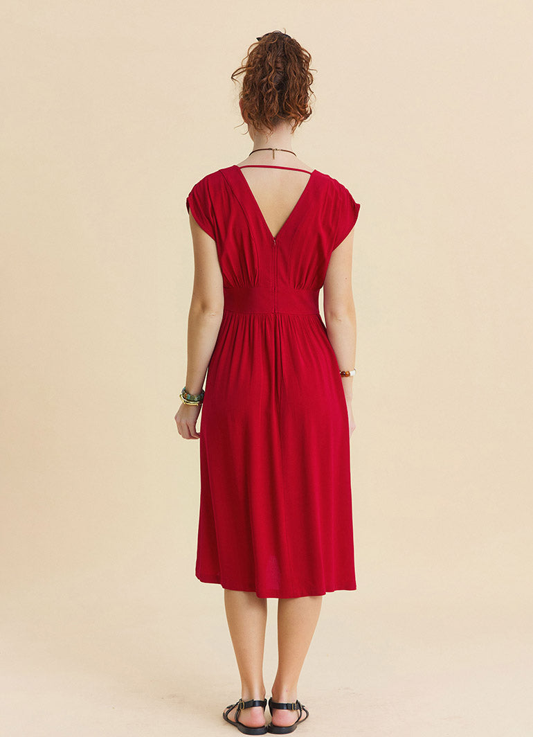 V Neck Backless Red Summer Dress 4794