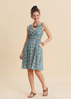 V Neck Strapless Elasticated Waist Mint A-Line Dress 4832