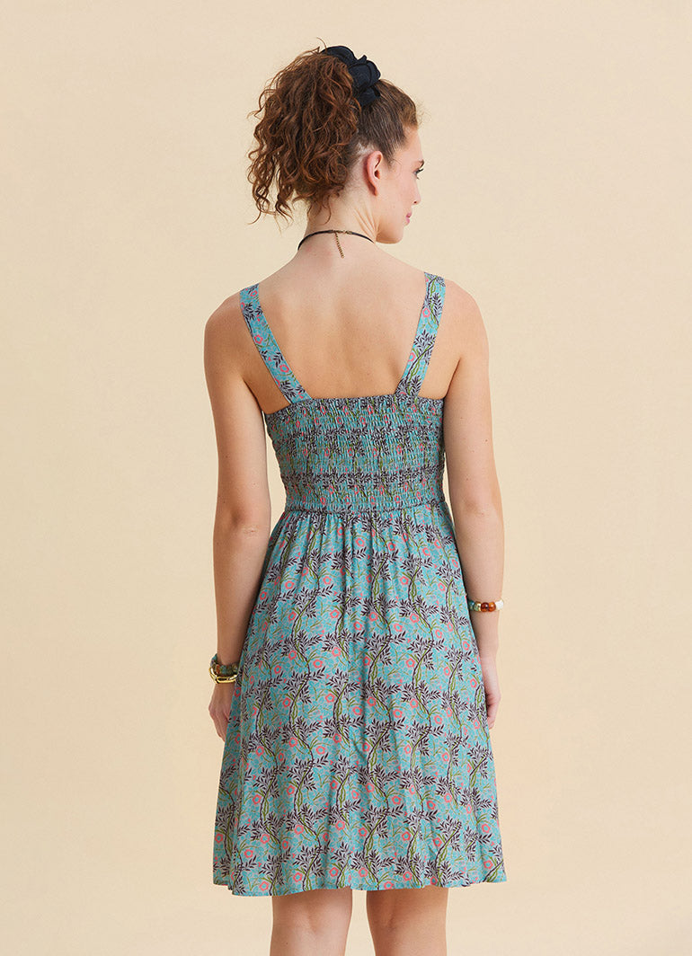 V Neck Strapless Elasticated Waist Mint A-Line Dress 4832