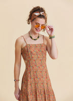 Thin Strapped Backless Mustard Ethnic Dress 4839