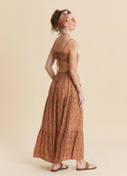 Thin Strapped Backless Mustard Ethnic Dress 4839