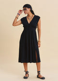 V Neck Backless Black Everyday Dress 4795