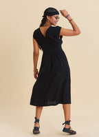 V Neck Backless Black Everyday Dress 4795