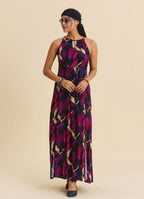Halter Neck Backless Slit Fuchsia Authentic Dress 4835
