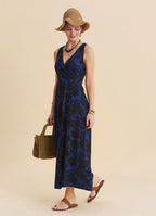 V Neck Slit Blue Floral Dress 4805