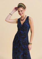 V Neck Slit Blue Floral Dress 4805