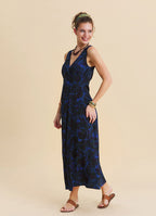 V Neck Slit Blue Floral Dress 4805