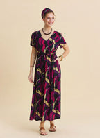 V Neck Slit Dress with Drawstring in Fuchsia  4958