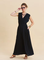 Black Summer Dress with Cross Over Neckline and Elasticated Waist 4809