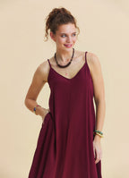 Wide Collar Thin Straps, Burgundy Summer Dress 4812