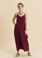 Wide Collar Thin Straps, Burgundy Summer Dress 4812