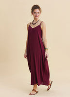 Wide Collar Thin Straps, Burgundy Summer Dress 4812