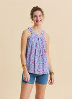 Lilac Floral Blouse with Button Detail and Pleats at the Halter Neck  4892