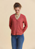 V Neck Button Down Blouse with Coral Flowers 4993