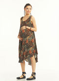 Khaki Patterned Scoop Neck Round Hem Sleeveless Maternity Dress