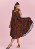 Orange Patterned Scoop Neck Round Hem Sleeveless Dress